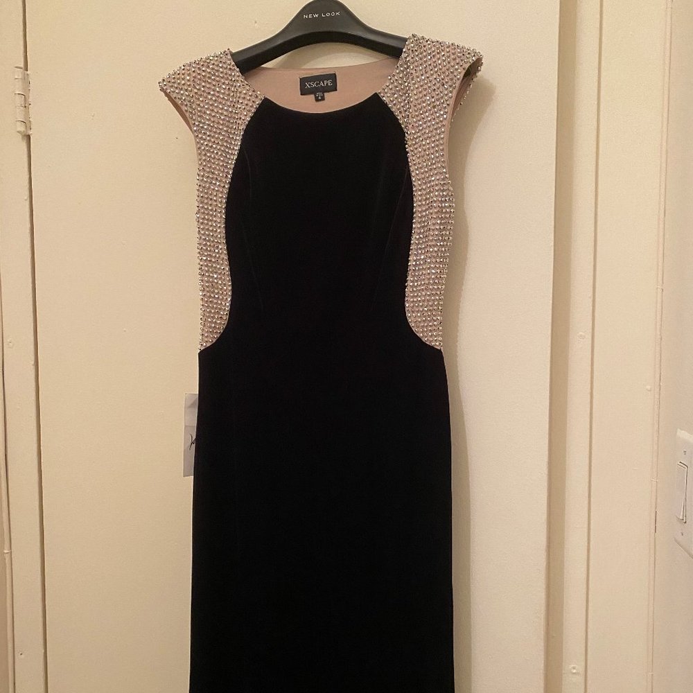 NWT - Black velvet embellished floor length dress